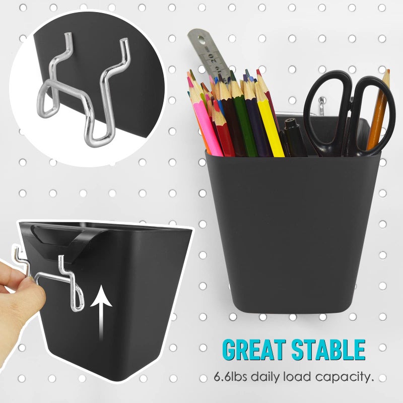 G.CORE Large Pegboard Cups Peg Board Storage Bin 6 Pack with Hooks  Square Box Shape Pegboard Cup Holder Accessories for Garage Workbench/Craft Room/Office/Playroom/Home Kitchen Organization (Black) - Image 2